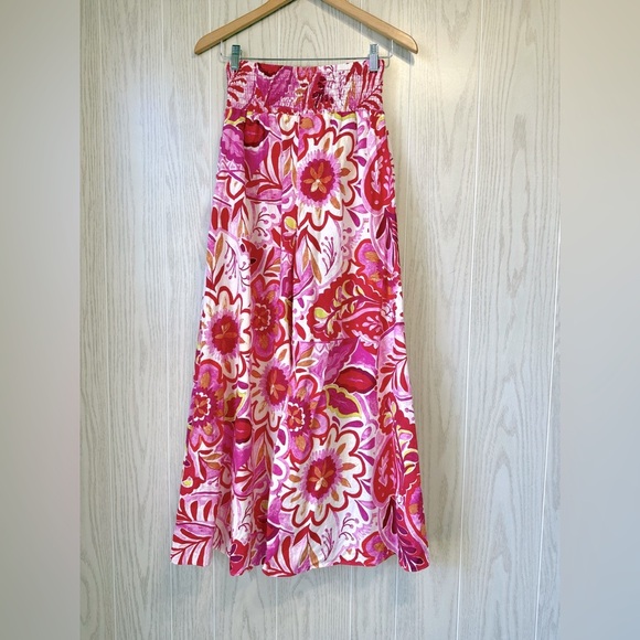 CeCe Pink Floral Wide-Leg Smocked Waist Linen-Blend Pants Size M EUC - Picture 4 of 4